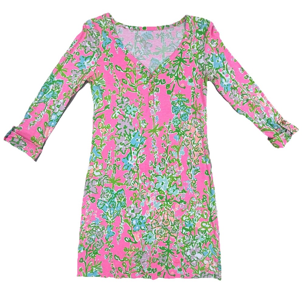 Lilly Pulitzer Dress Palmetto Women's XS Floral Pink Green Cotton Style 20759